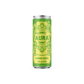 aura D9 Infused Seltzer, Lemon Basil, 10 mg