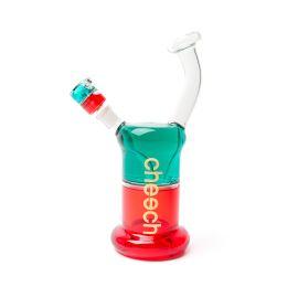 Cheech Double Glycerin Bubbler With Dab Pad, Dark Teal/Orange Red, 12 in