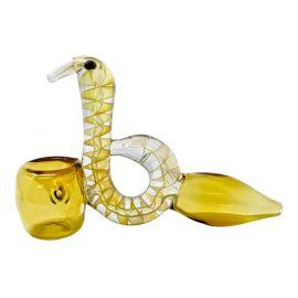 Colored Tube Bird Hand Pipe, Gold, 4 in