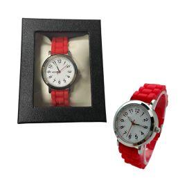 Geneva Women's Box Watch, Red Silicone Band