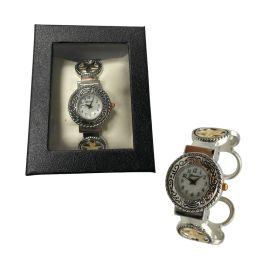 Geneva Women's Box Watch, Silver/Gold Star Metal Bangle