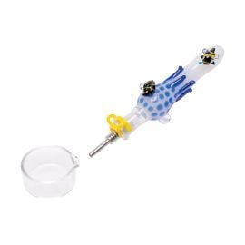 Glass Honey Straw with Honeybee 10mm, Blue, 4.3 in