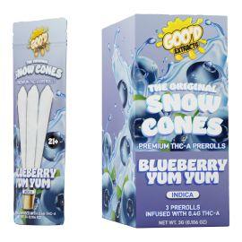 GOO'D THCA Snow Cones Prerolls- 3PK (5CT), Blueberry Yum Yum (Indica), 3 g