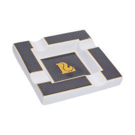 Lucienne Square Cigar Ashtray, White/Black, 7.85 in x 7.85 in x 2.25 in