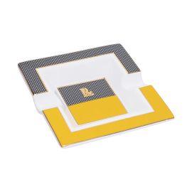 Lucienne Square Cigar Ashtray, Yellow/Black Checkered, 7.5 in x 7.5 in x 1.4 in