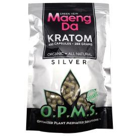OPMS Silver Kratom Capsules, Green Vein Maeng Da, 480PK