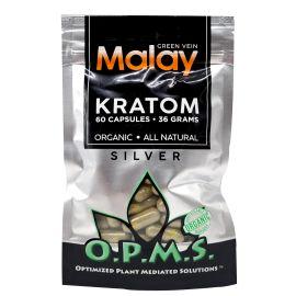 OPMS Silver Kratom Capsules, Green Vein Malay, 60PK