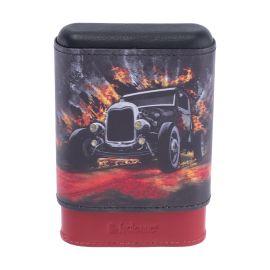 Printed Leather Creasing Cigar Case, Red Hot Rod