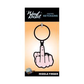Wood Rocket Enamel Keychain, Middle Finger