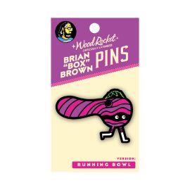 Wood Rocket Enamel Pin, Box Brown Running Bowl
